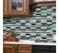 Azulejos Adhesivos Cocina Verde Blanca Dorado Vinilo Adhesivo Pared Pvc Azulejos Adhesivos Baño Impermeable Revestimiento Pared Pvc Duradero Vinilo Cocina Baldosas Adhesivas Pared 12x24.6cm/24 Pcs