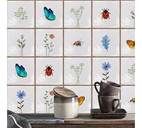 Azulejos Adhesivos Flor De Mariposa Vinilos Cocina Azulejos PVC Vinilos para Baños Impermeable Vinilos de Pared Decorativos Antisalpicaduras Vinilos Decorativos 15x15cm/10 Pcs