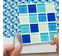 Azulejos Adhesivos Mosaico Azul Claro Azulejos Adhesivos Cocina En Baño,Impermeable Vinilo Cocina Azulejos Adhesivos,Vinilos Para Baños,Baldosas Adhesivas Pared 10 PC(15x15cm)
