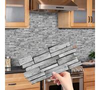 Azulejos autoadhesivos de PVC resistentes al agua con veta de madera gris, 48 unidades, 12 x 24 cm, para cocina, baño, pared y suelo.