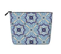 Azulejos clásicos de Estilo portugués marroquí,Neceser de Maquillaje de imitación Lino, Neceser de Viaje portátil