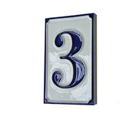 Azulejos de cerámica pintados a mano de estilo italiano azul y blanco con números de dirección de casa, 11 x 7 cm (azulejo número 3)