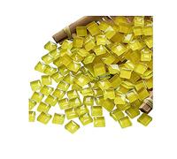 Azulejos de mosaico cuadrados de cristal amarillo oscuro para manualidades, marcos de fotos hechos a mano, posavasos de material artístico, 1 x 1 cm, 100 piezas