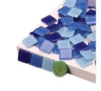 Azulejos de mosaico de vidrio cuadrados de 300 g/10,6 oz, 2 cm/0,78 pulgadas, 4 mm/0,16 pulgadas de grosor, materiales for manualidades.(Blue Mix)