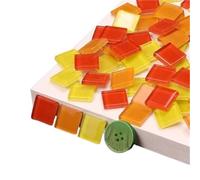 Azulejos de mosaico de vidrio cuadrados de 300 g/10,6 oz, 2 cm/0,78 pulgadas, 4 mm/0,16 pulgadas de grosor, materiales for manualidades.(RedYellowOrange Mix)