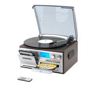 Azull Tocadiscos Multifunción de Vinilo Retro de 3 Velocidades con Radio Am/FM, CD/Casete y Enchufe Europeo.