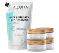 Azuna Ambientador y gel eliminador de olores 4 habitaciones, incluye (4) tarros de vidrio vacíos de lujo de 8 onzas y recarga de 24 onzas con aceite esencial de árbol de té, brisa de Amalfi, funciona