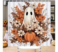 AZURAOKEY Cortina de ducha de Halloween para baño, cortina de ducha impermeable con 12 ganchos para Halloween, temática de calabaza extraña, día de la muerte, decoración de bañera