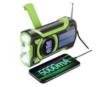 AZURAOKEY Radio de Emergencia Manivela, Radio Solar Multi-Poder a Prueba de Agua con Manivela y Cargador de Teléfono 5000mAh, BT, Linterna LED y Alarma SOS para Emergencias
