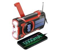 AZURAOKEY Radio de Emergencia Manivela, Radio Solar Multi-Poder a Prueba de Agua con Manivela y Cargador de Teléfono 5000mAh, BT, Linterna LED y Alarma SOS para Emergencias