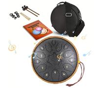 AZURAOKEY Tambor de lluvia para jardín exterior, tambor etéreo de tono D de 12 pulgadas con baquetas de mano, 15 notas, D mayor, tambor etéreo grande para meditación, yoga, educación musical para