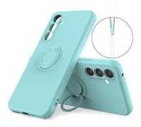 （Azure)Compatible compatible with Samsung Galaxy A56 5G Silicone Case with Strap Ring Kickstand Phone Cover