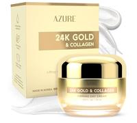AZURE - Crema de día reafirmante de oro de 24 quilates y colágeno, crema hidratante iluminadora y elevadora con ácido hialurónico, reduce las arrugas y las líneas finas, antienvejecimiento y