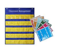 Azurely - Pizarra de bolsillo de clase con 30 bolsillos con 72 tarjetas de comportamiento en clase de gestión de clase para sala de clase, guardería, preescolar