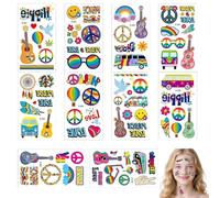 AzureRay 10 hojas de tatuajes temporales niños, calcomanias para niños, diseños hippies de flores, símbolos de amor y paz para fiestas, festivales y fiestas temáticas, calcomanias de tatuajes temporal
