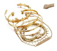 AzureRay Juego de 7 Pulseras de Cristal Bohemio, Pulsera Mujer Oro con Detalles Brillantes, Pulsera Dorada Mujer Apilable para Combinar con Estilo Diario o Elegante