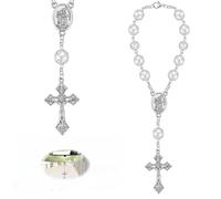 AzureRay Rosario de Coche para Espejo Retrovisor con San Cristóbal y Crucifijo, Talismán de Protección para Conductores, Accesorio Decorativo para Espejo Interior