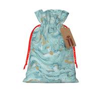 Azurite - Bolsa de moda ligera con cordón y etiqueta de papel kraft para Navidad, Halloween, color verde azulado y dorado