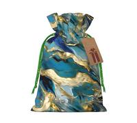 Azurite - Bolsa de Navidad con estampado de mármol de aceite dorado y verde azulado y aluminio dorado, bolsa de regalo con cordón, bolsa reutilizable para regalos de Navidad