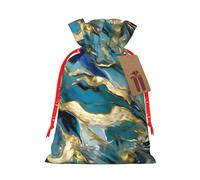 Azurite - Bolsa de Navidad con estampado de mármol de aceite dorado y verde azulado y aluminio dorado, bolsa de regalo con cordón, bolsa reutilizable para regalos de Navidad