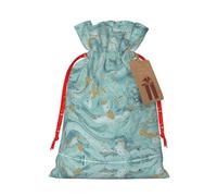 Azurite - Bolsa de regalo con cordón con patrón de mármol aceitado dorado y verde azulado, bolsa de regalo artística de tela de Navidad, encantadora bolsa de arpillera para todas las ocasiones