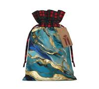 Azurite - Bolsa de regalo reutilizable con cordón para Navidad, diseño de mármol aceitado dorado y dorado