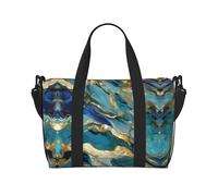 Azurite - Bolsa de viaje con estampado de mármol aceitado dorado y verde azulado, bolsa de viaje para entrenamiento, bolsa de hombro para noche, bolsa de fin de semana para mujeres y hombres, Negro -,