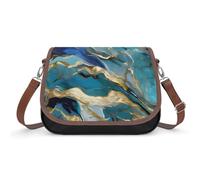 Azurite - Bolso bandolera de cuero con diseño de mármol aceitado dorado y dorado metalizado, correa de hombro ajustable y extraíble, manos libres