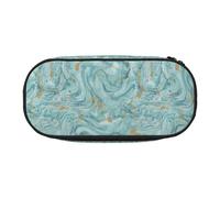 Azurite - Estuche portátil para lápices de alta capacidad con estampado de mármol aceitado dorado y verde azulado y aluminio dorado, Black, Talla única, Organizador de bolsas