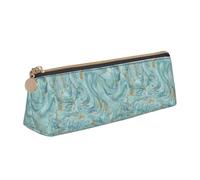 Azurite - Estuche triangular con estampado de mármol aceitado dorado y verde azulado y aluminio dorado, organizador de suministros de gran capacidad, bolsa de papelería de oficina