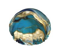 Azurite - Gorro de ducha impermeable de gran tamaño con estampado de mármol aceitado dorado y verde azulado para mujeres y hombres, reutilizable, ligero y suave
