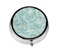 Azurite - Pastillero con estampado de mármol aceitado dorado y verde azulado, redondo, pastillero portátil, organizador de medicamentos de viaje