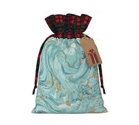 Azurite Teal And Foil Gold Oil Marble Pattern Charming Drawstring Bolsas de regalo de Navidad, bolsas de regalo reutilizables para todas las ocasiones