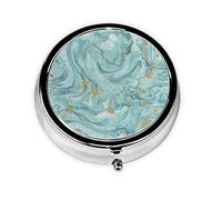 Azurite Teal and Foil Gold Oil Marble Pattern Print, Pastillero, Pastillero cuadrado para bolsillo o monedero Pastillero pequeño Organizador de pastillas de viaje
