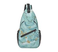 Azurite Teal And Foil Gold Oil Marble Pattern Unisex Casual Diagonal Chest Bag,Bandolera cruzada multiusos Travel Hiking Daypack