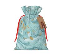 Azurite verde azulado y dorado con patrón de mármol aceitado con cordón de ajuste, bolsas de temporada, celebraciones, embalaje ecológico de regalo de vacaciones