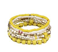 Azusa Sun Pulsera bohemia colorida en capas para mujer, color amarillo, negro y blanco, conjunto de pulseras elásticas para fiesta de cumpleaños, joyería de amistad, Adjustable, Piedra, No es una