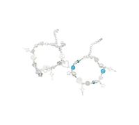 Azusa Sun Y2K - Pulsera a juego con diseño de luna y estrella y flores para mujer, para verano, playa, amistad, joyería para mejores amigos, Talla única, Zinc, No es una piedra preciosa