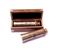 Azwa Nautical Telescopio pirata con acabado de latón de 14 pulgadas, telescopio vintage antiguo hecho a mano con caja de madera de lujo, el mejor regalo para hombres y niños