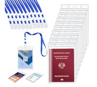 AZWOOD Cinta para el Cuello y Badge Id Tarjeta, 10 Sets Porta Tarjetas Identificativas con Correa para Oficina, Exposición y Negocios - Tamaño Trande, Impermeable, Transparente (Din A6, Vertical)