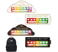 AZWOOD Insignia de batería ajustable, 2 piezas, esmaltado divertido con batería social, broche para el estado de ánimo social, para 7 días, lindo y creativo