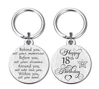 Azwood Llavero de cumpleaños 18, regalos de feliz decimoctavo cumpleaños para niñas y niños, llavero de cumpleaños de 18 años, llavero de regalo de Año, hija, hijo, plata, 18th
