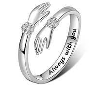 Azxcvbnm Anillos antiguos de aniversario ajustables de plata abiertos para mujeres y niñas, abrazo para hija, siempre contigo, talla única, como se describe, como se describe
