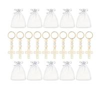 Azxcvbnm Juego de 10 llaveros con cuentas de madera con colgante cruzado con bolsa de cordón para baby showers, suministros de fiesta de boda