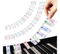 Azymi - Tiras de teclado superpuestas con 61 notas de piano, etiquetas extraíbles para teclas de piano de 61 teclas para principiantes, letras grandes multicolor, guía de música de silicona para niños