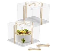 Azyvum 2 piezas Caja de Tartas Transparente 8 Pulgadas Caja de Pastel Transparente con Tapas Caja de Pastel de Doble Capa Transparente Caja de Postre con Cinta (26 x 26 x 24.5 cm)
