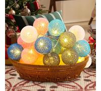 Azyvum 6m Cadena De Luces, 40 LEDs Bolas De Algodón Guirnalda Luminosa Para Habitación, Terrazas, Navidad, Fiestas, Boda Decoración - Azul