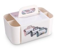 Azyvum Cesta Organizadora Multiusos con Asa, Cesta de Plástico Apilable y Portátil, 5 Compartimentos, para Limpieza, Manualidades, Baño, Cocina y Arte, Blanco