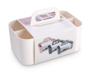 Azyvum Cesta Organizadora Multiusos con Asa, Cesta de Plástico Apilable y Portátil, 5 Compartimentos, para Limpieza, Manualidades, Baño, Cocina y Arte, Blanco