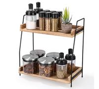 Azyvum Organizador de Café, Especiero Organizador para Cocina, 2 Niveles, Estacion de Cafe Organizacion de Madera, Kitchen Organizer Countertop Shelf, Organizador Encimera para Cocina, Hogar, Oficina